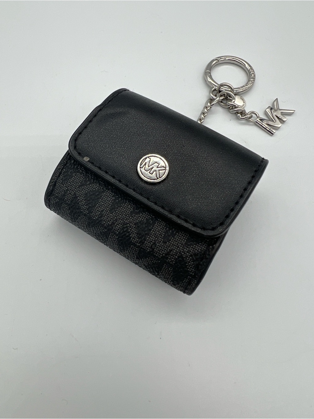 Michael Kors Black Logo Key/Accessory Pouch AirPod case with MK Charm - Picture 2 of 3